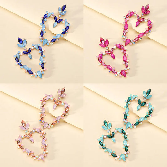 Wholesale Jewelry Exaggerated Luxurious Romantic Heart Shape Zinc Alloy Rhinestones Plating Inlay Drop Earrings