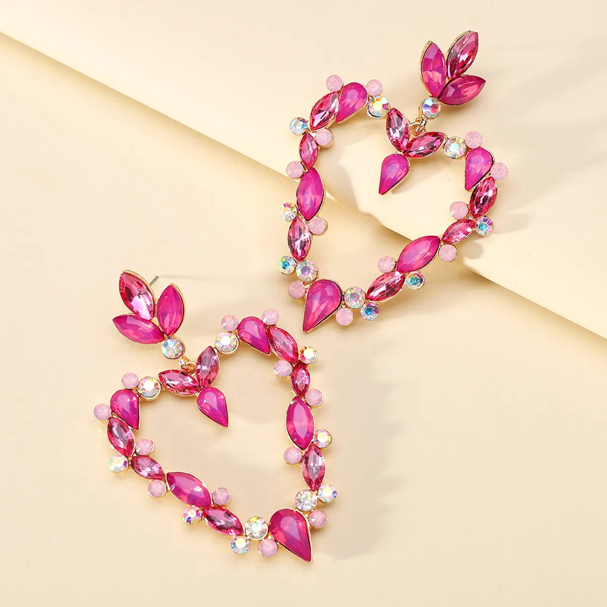 Wholesale Jewelry Exaggerated Luxurious Romantic Heart Shape Zinc Alloy Rhinestones Plating Inlay Drop Earrings