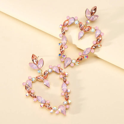 Wholesale Jewelry Exaggerated Luxurious Romantic Heart Shape Zinc Alloy Rhinestones Plating Inlay Drop Earrings