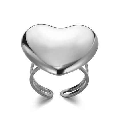 Wholesale Jewelry Exaggerated Romantic Simple Style Heart Shape 304 Stainless Steel Open Rings