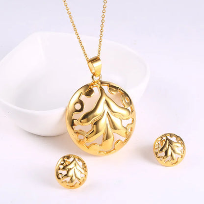 Wholesale Jewelry Exaggerated Simple Style Leaf 304 Stainless Steel 18K Gold Plated Irregular Earrings Necklace