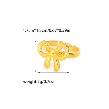 Wholesale Jewelry Fairy Style Cute Sweet Bow Knot 304 Stainless Steel 14K Gold Plated Open Rings