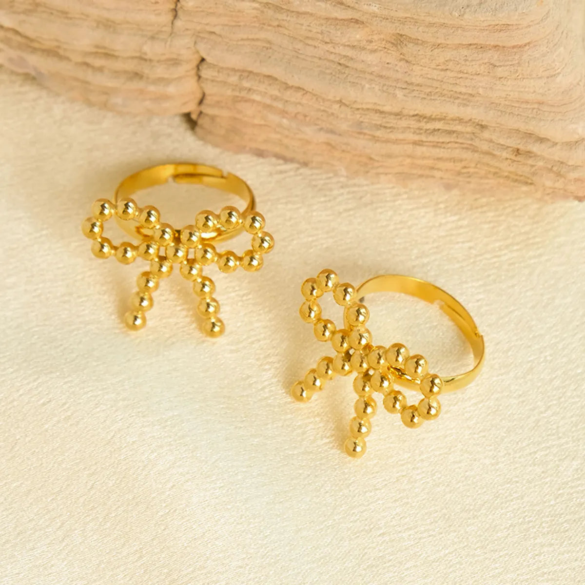 Wholesale Jewelry Fairy Style Cute Sweet Bow Knot 304 Stainless Steel 14K Gold Plated Open Rings