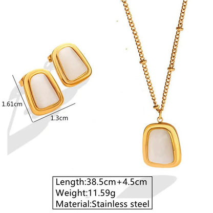 Wholesale Jewelry Fairy Style Elegant Sweet Geometric Oval Rectangle 304 Stainless Steel Resin 18K Gold Plated Plating Inlay Ear Studs Necklace Jewelry Set