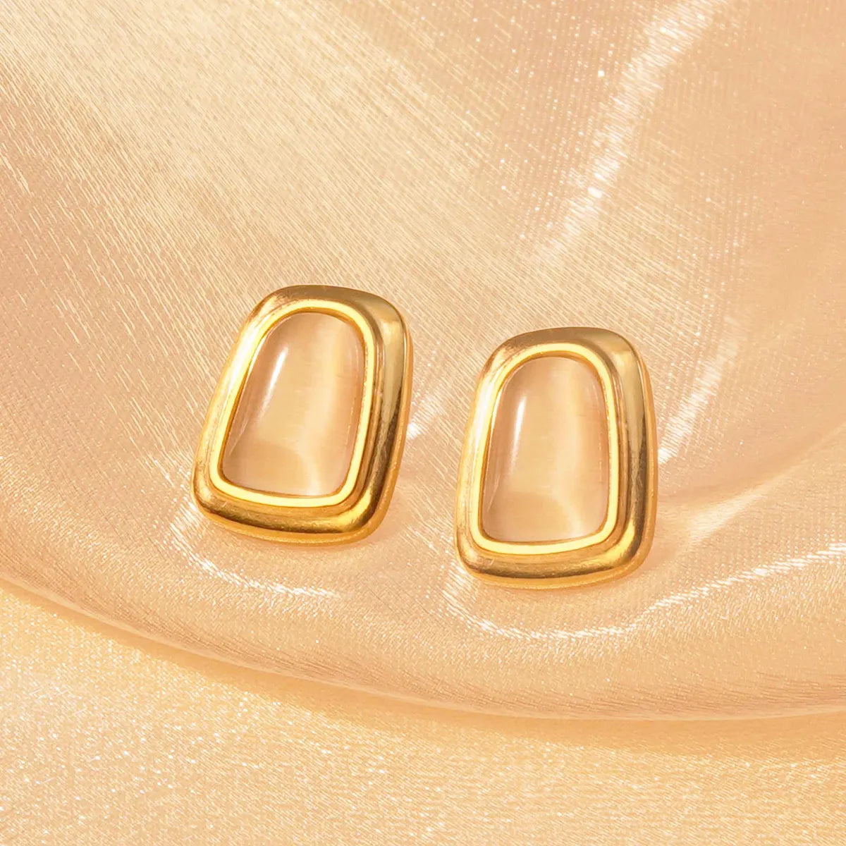 Wholesale Jewelry Fairy Style Elegant Sweet Geometric Oval Rectangle 304 Stainless Steel Resin 18K Gold Plated Plating Inlay Ear Studs Necklace Jewelry Set