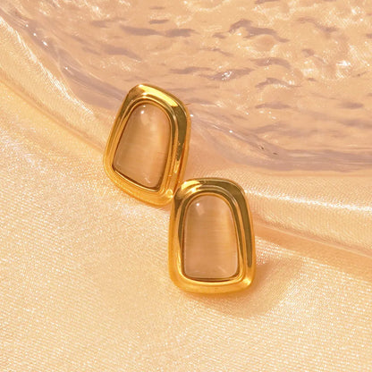 Wholesale Jewelry Fairy Style Elegant Sweet Geometric Oval Rectangle 304 Stainless Steel Resin 18K Gold Plated Plating Inlay Ear Studs Necklace Jewelry Set