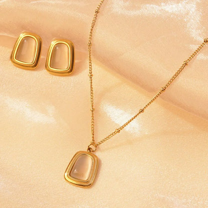 Wholesale Jewelry Fairy Style Elegant Sweet Geometric Oval Rectangle 304 Stainless Steel Resin 18K Gold Plated Plating Inlay Ear Studs Necklace Jewelry Set