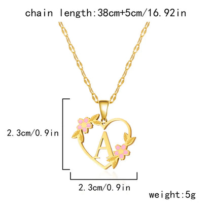 Wholesale Jewelry Fairy Style Elegant Sweet Letter Heart Shape Flower 201 Stainless Steel Asymmetrical Enamel Pendant Necklace