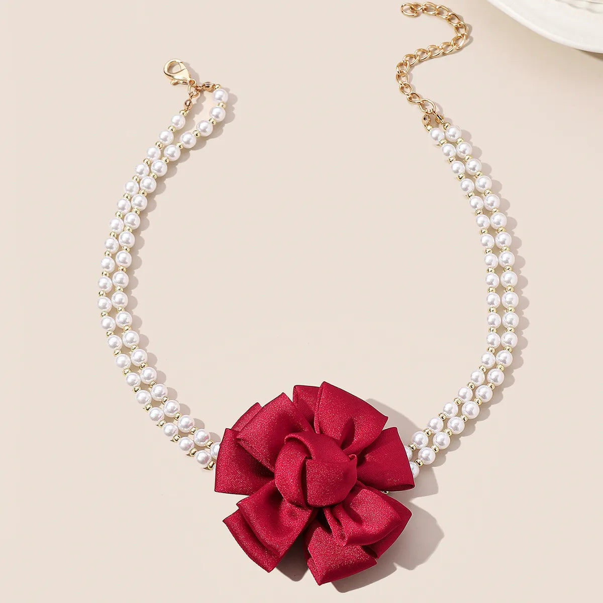 Wholesale Jewelry Fairy Style Elegant Sweet Rose Artificial Pearl Cloth Choker