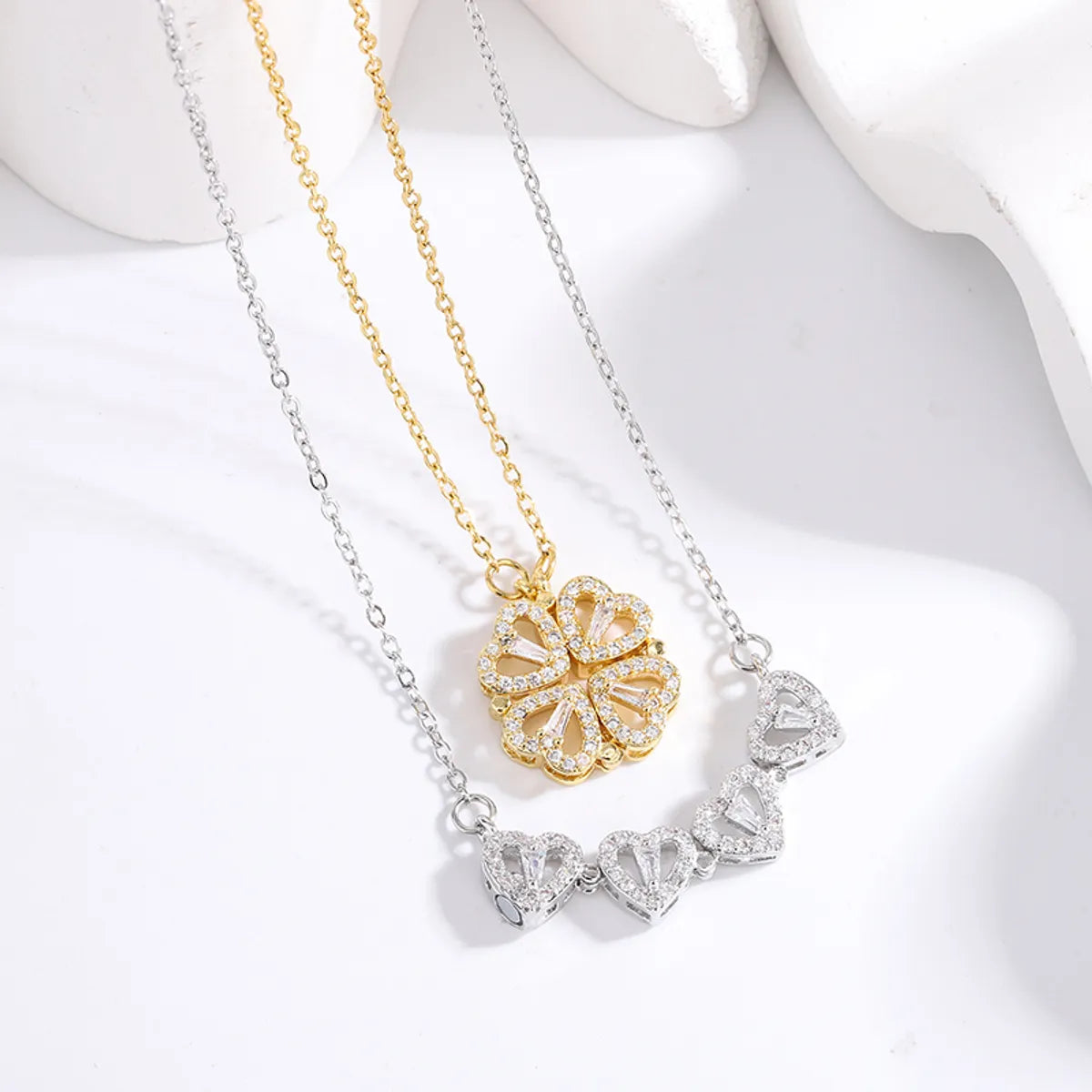 Wholesale Jewelry Fairy Style Luxurious Shiny Heart Shape 304 Stainless Steel Artificial Rhinestones 18K Gold Plated Plating Pendant Necklace