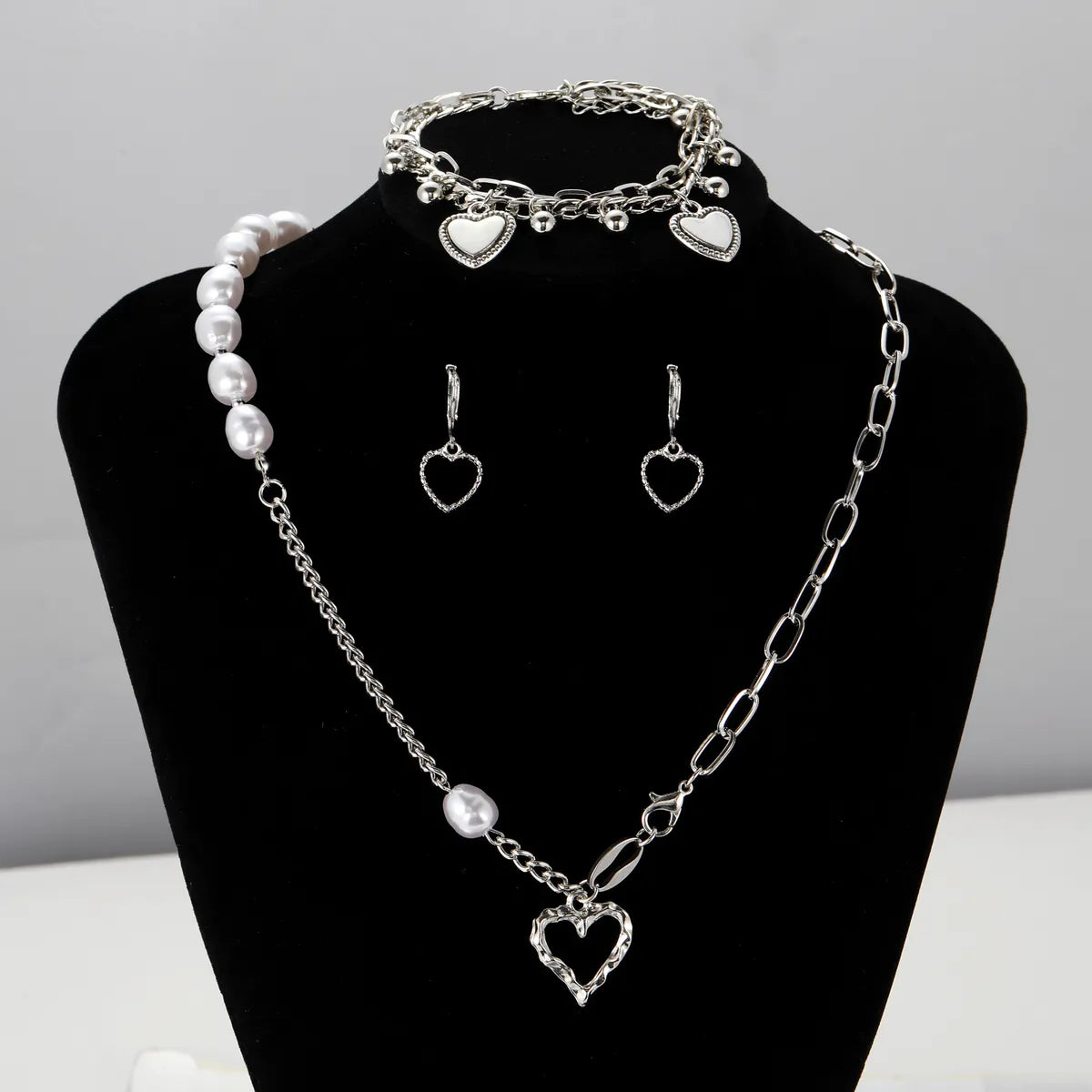 Wholesale Jewelry Fairy Style Luxurious Shiny Heart Shape Butterfly Alloy Artificial Gemstones Artificial Rhinestones Artificial Diamond Silver Plated Plating Inlay Bracelets Necklace Jewelry Set