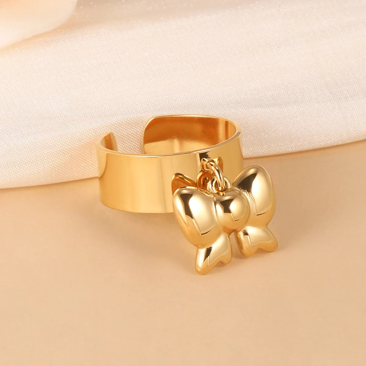 Wholesale Jewelry French Style Butterfly 304 Stainless Steel 14K Gold Plated Charm Rings Open Rings