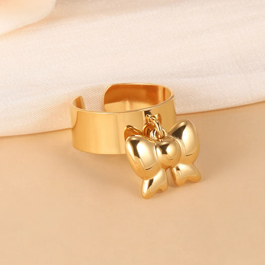 Wholesale Jewelry French Style Butterfly 304 Stainless Steel 14K Gold Plated Charm Rings Open Rings