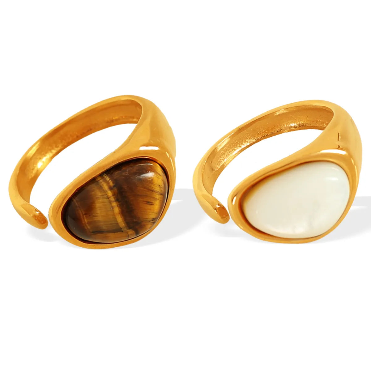 Wholesale Jewelry French Style Classic Style IG Style Oval 304 Stainless Steel Tiger Eye 18K Gold Plated Polishing Inlay Open Rings