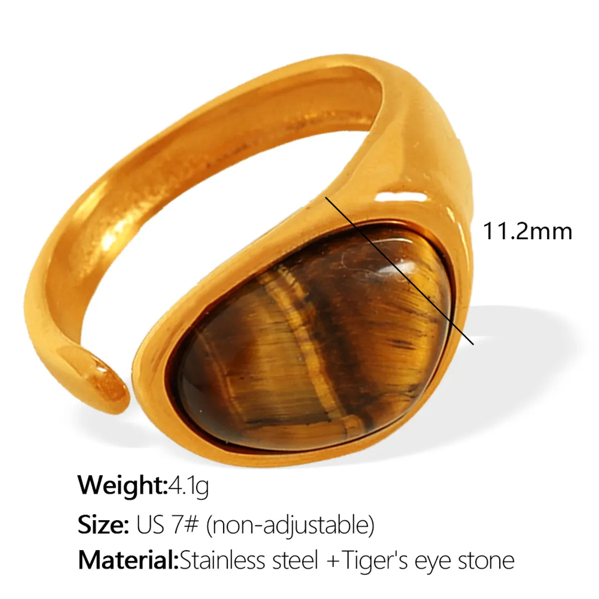 Wholesale Jewelry French Style Classic Style IG Style Oval 304 Stainless Steel Tiger Eye 18K Gold Plated Polishing Inlay Open Rings