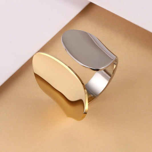 Wholesale Jewelry French Style Color Block 304 Stainless Steel 14K Gold Plated Open Rings