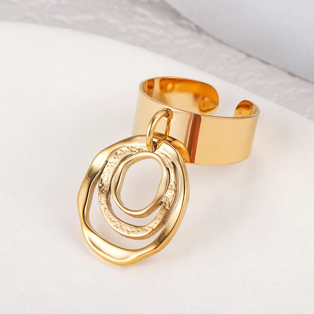 Wholesale Jewelry French Style Geometric Solid Color 304 Stainless Steel 14K Gold Plated Charm Rings