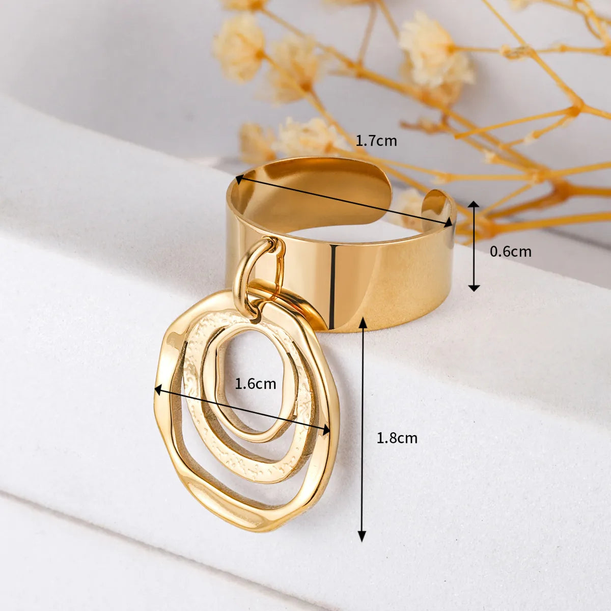 Wholesale Jewelry French Style Geometric Solid Color 304 Stainless Steel 14K Gold Plated Charm Rings