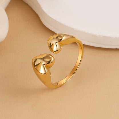 Wholesale Jewelry French Style Heart Shape 304 Stainless Steel 14K Gold Plated Open Rings