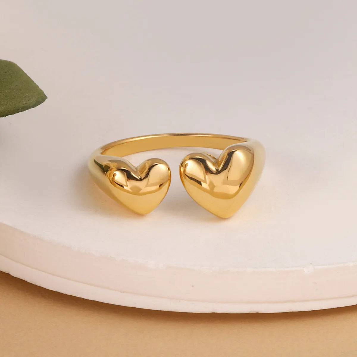 Wholesale Jewelry French Style Heart Shape 304 Stainless Steel 14K Gold Plated Open Rings