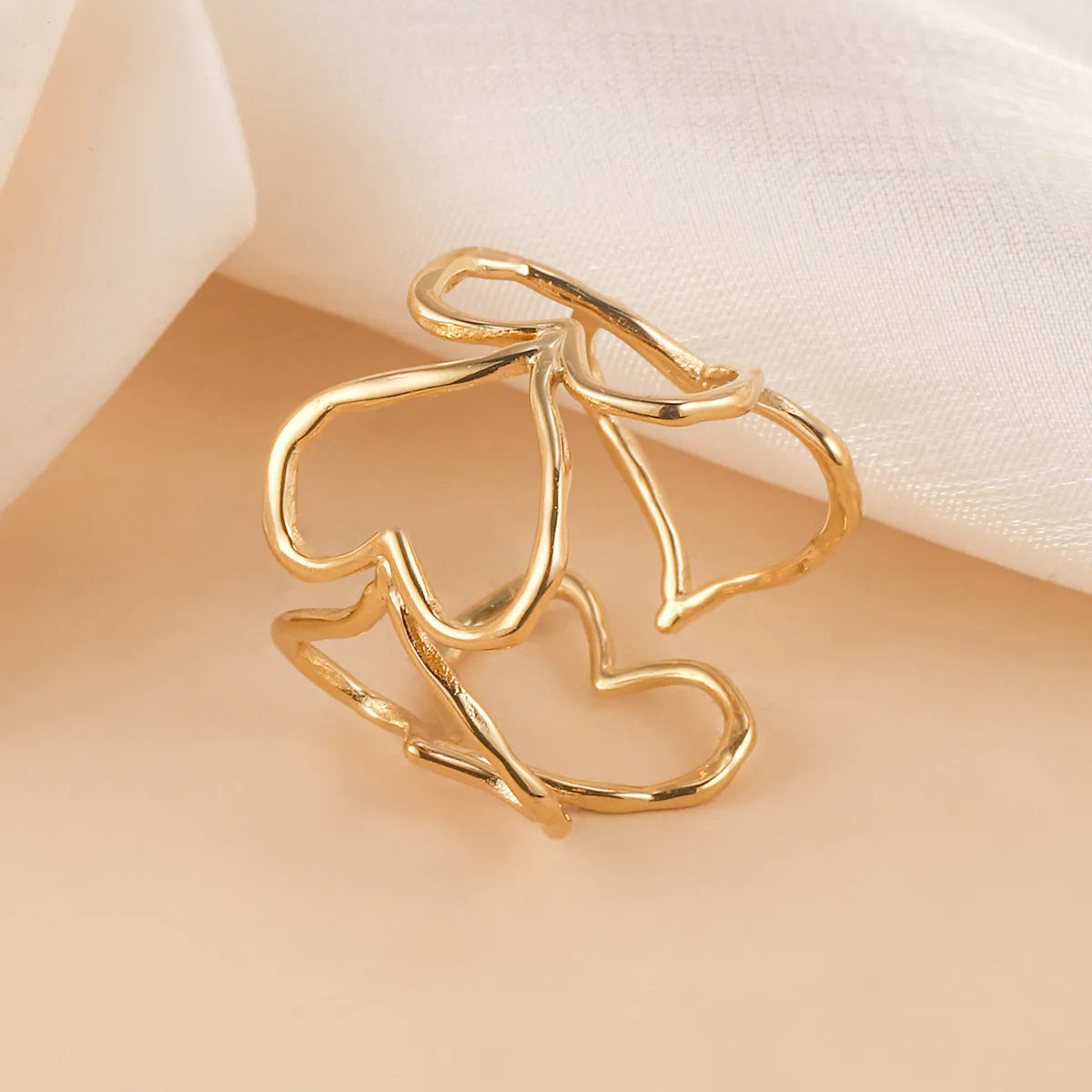 Wholesale Jewelry French Style Heart Shape 304 Stainless Steel 14K Gold Plated Open Rings