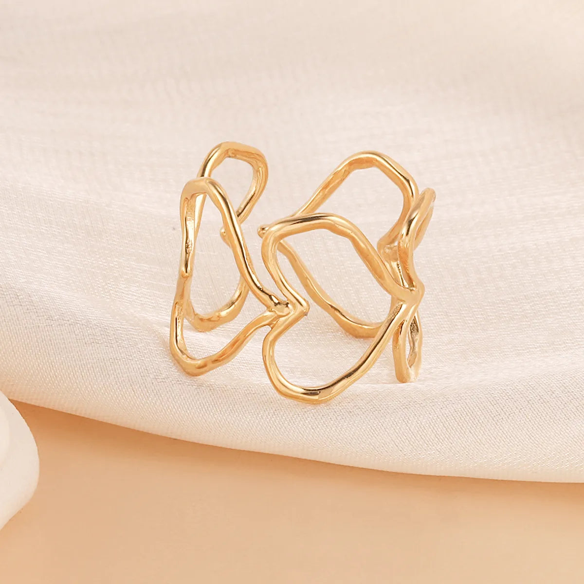 Wholesale Jewelry French Style Heart Shape 304 Stainless Steel 14K Gold Plated Open Rings