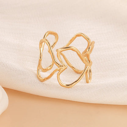 Wholesale Jewelry French Style Heart Shape 304 Stainless Steel 14K Gold Plated Open Rings