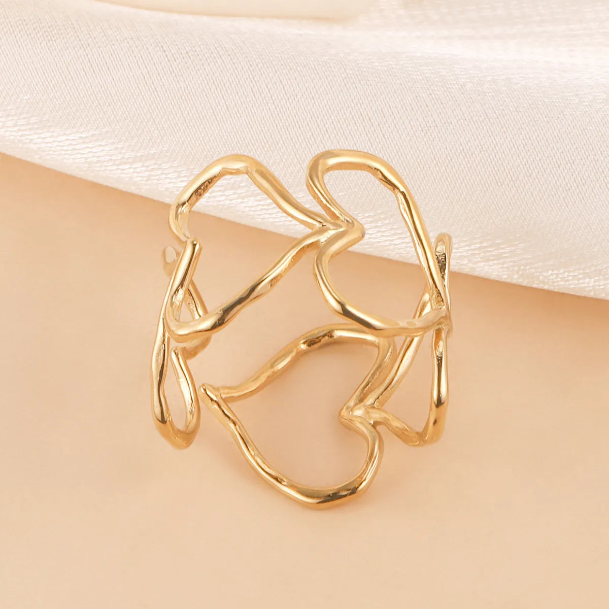 Wholesale Jewelry French Style Heart Shape 304 Stainless Steel 14K Gold Plated Open Rings