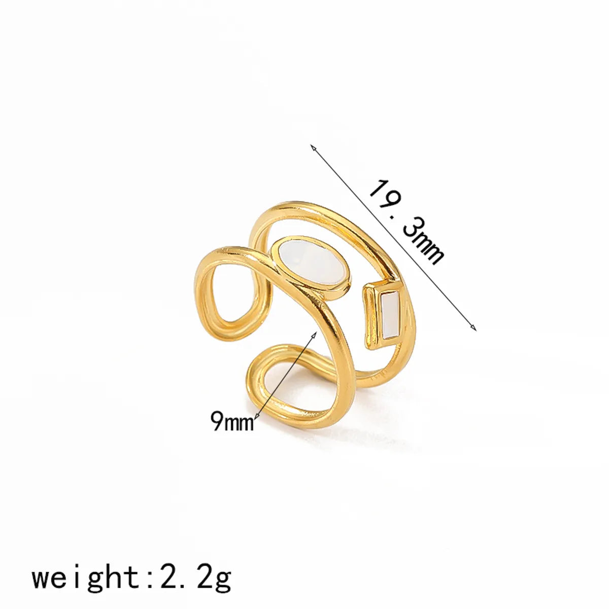 Wholesale Jewelry French Style IG Style Irregular 304 Stainless Steel Natural Stone 18K Gold Plated Plating Inlay Open Rings