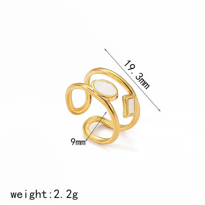 Wholesale Jewelry French Style IG Style Irregular 304 Stainless Steel Natural Stone 18K Gold Plated Plating Inlay Open Rings