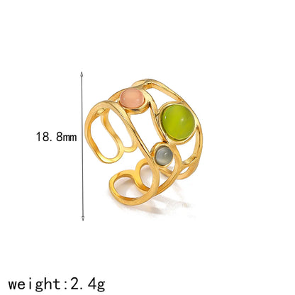 Wholesale Jewelry French Style IG Style Irregular 304 Stainless Steel Natural Stone 18K Gold Plated Plating Inlay Open Rings