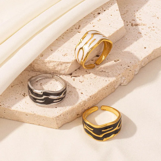 Wholesale Jewelry French Style Modern Style Geometric 304 Stainless Steel 18K Gold Plated Polishing Enamel Open Rings