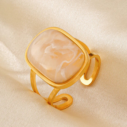 Wholesale Jewelry French Style Rectangle 304 Stainless Steel Resin 18K Gold Plated Inlay Open Rings