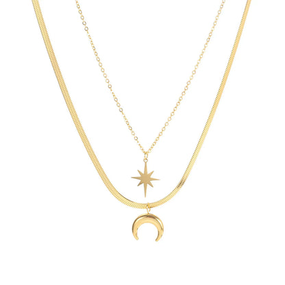 Wholesale Jewelry French Style Simple Style Classic Style Hexagram Moon 304 Stainless Steel 18K Gold Plated Plating Pendant Necklace