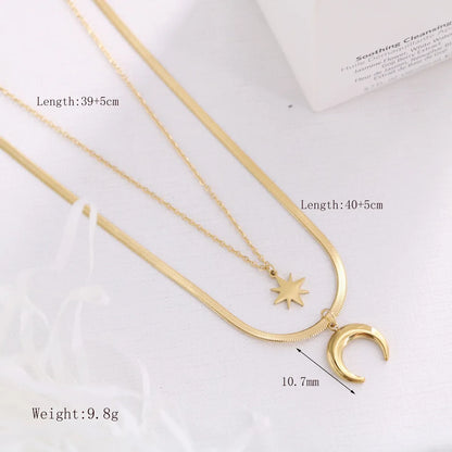 Wholesale Jewelry French Style Simple Style Classic Style Hexagram Moon 304 Stainless Steel 18K Gold Plated Plating Pendant Necklace