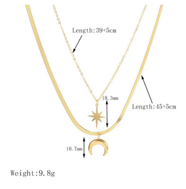 Wholesale Jewelry French Style Simple Style Classic Style Hexagram Moon 304 Stainless Steel 18K Gold Plated Plating Pendant Necklace