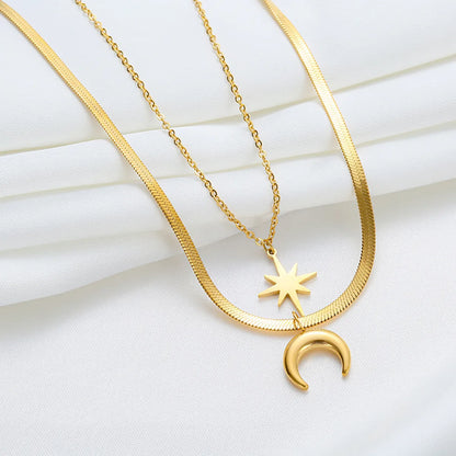 Wholesale Jewelry French Style Simple Style Classic Style Hexagram Moon 304 Stainless Steel 18K Gold Plated Plating Pendant Necklace