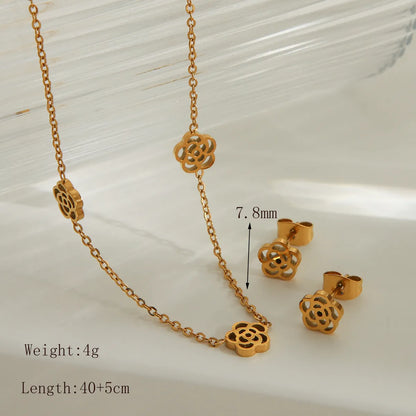 Wholesale Jewelry French Style Simple Style Solid Color Flower 304 Stainless Steel 18K Gold Plated Hollow Out Bracelets Jewelry Set