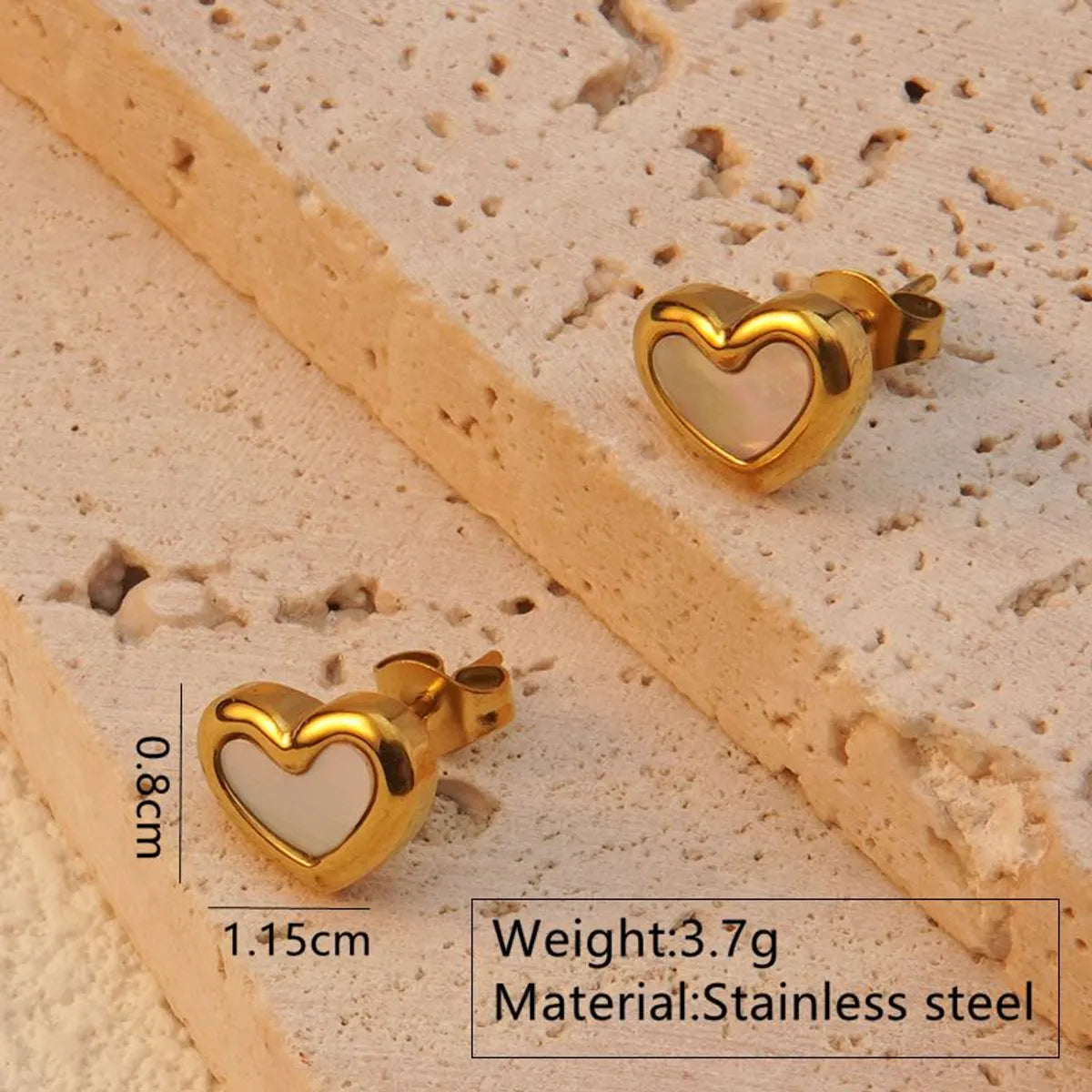 Wholesale Jewelry French Style Sweet Classic Style Heart Shape 304 Stainless Steel Shell 18K Gold Plated Plating Inlay Ear Studs Necklace Jewelry Set