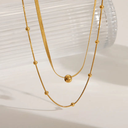 Wholesale Jewelry French Style Sweet Commute Solid Color 304 Stainless Steel 18K Gold Plated Double Layer Necklaces