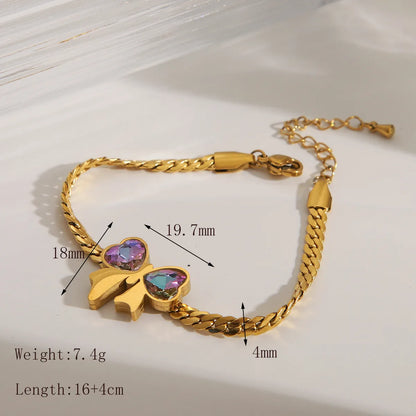 Wholesale Jewelry French Style Sweet IG Style Bow Knot 304 Stainless Steel Zircon 18K Gold Plated Inlay Bracelets Earrings Necklace