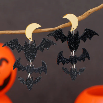 1 Pair Funny Bat Printing Arylic Drop Earrings