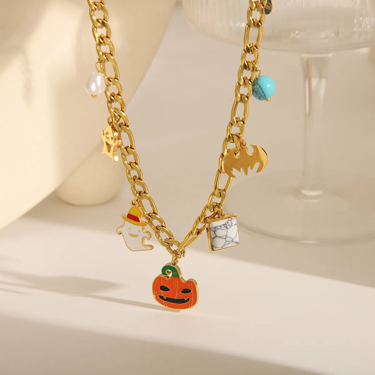 Wholesale Jewelry Funny Classic Style Pumpkin Bat 304 Stainless Steel Acrylic Artificial Pearls 18K Gold Plated Epoxy Plating Bracelets Earrings Necklace