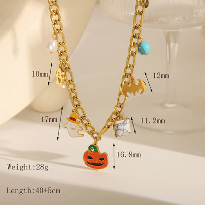 Wholesale Jewelry Funny Classic Style Pumpkin Bat 304 Stainless Steel Acrylic Artificial Pearls 18K Gold Plated Epoxy Plating Bracelets Earrings Necklace