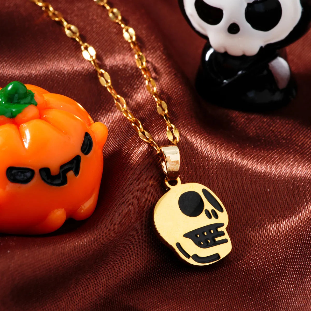 Wholesale Jewelry Funny Cool Style Skull 304 Stainless Steel K Gold Plated Pendant Necklace