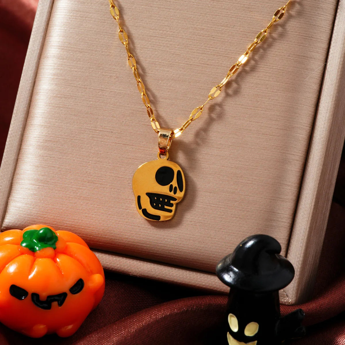 Wholesale Jewelry Funny Cool Style Skull 304 Stainless Steel K Gold Plated Pendant Necklace