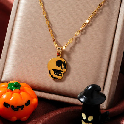 Wholesale Jewelry Funny Cool Style Skull 304 Stainless Steel K Gold Plated Pendant Necklace