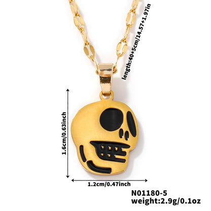 Wholesale Jewelry Funny Cool Style Skull 304 Stainless Steel K Gold Plated Pendant Necklace