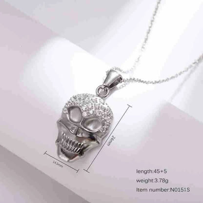 Wholesale Jewelry Funny Cool Style Skull Titanium Steel Zircon 18K Gold Plated Inlay Pendant Necklace