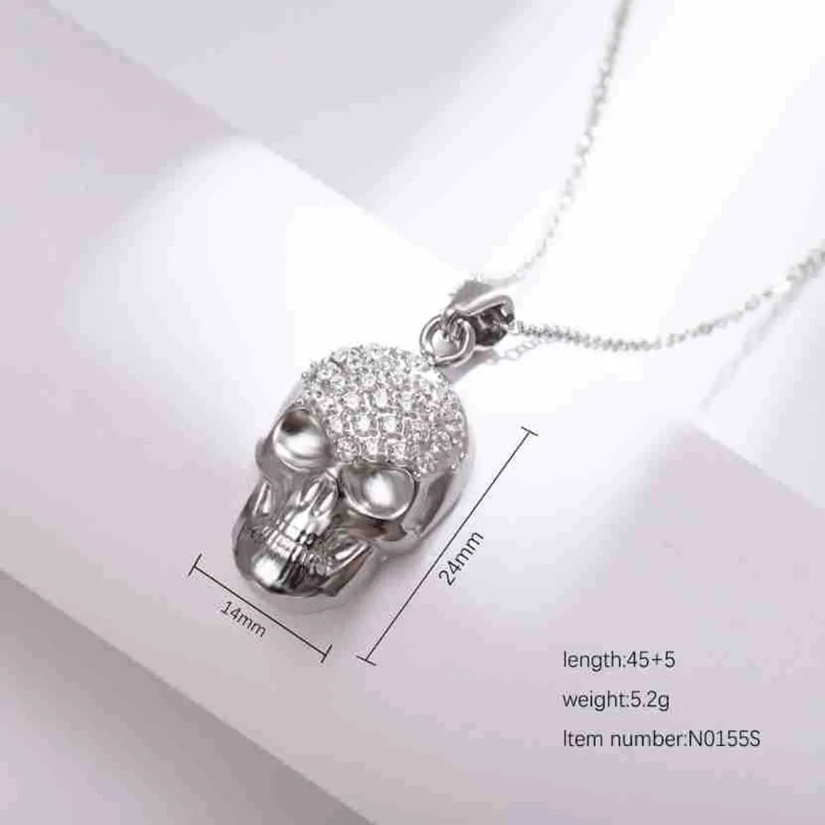 Wholesale Jewelry Funny Cool Style Skull Titanium Steel Zircon 18K Gold Plated Inlay Pendant Necklace